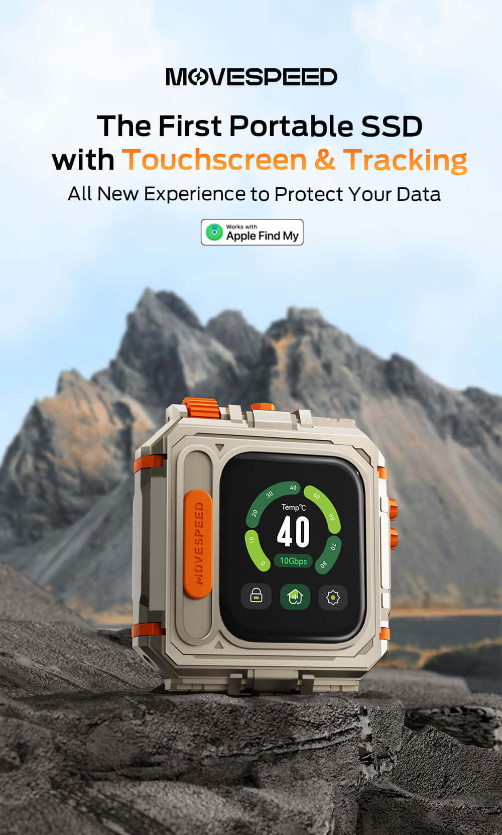 MOVESPEED GD10 1TB/2TB 1050MB/s USB 3.2 Gen 2, Supports 4K ProRes HDR Touch Screen Unlock With Apple Find My Portable SSD