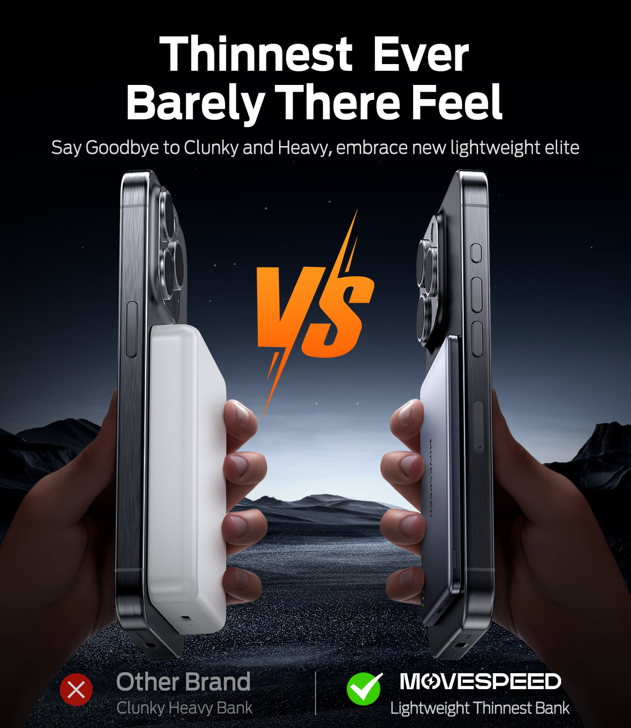 MOVESPEED 2025 Upgraded 0.3‘’ Ultra Slim MagSafe Portable Charger 5,000mAh Magnetic Wireless Card Power Bank