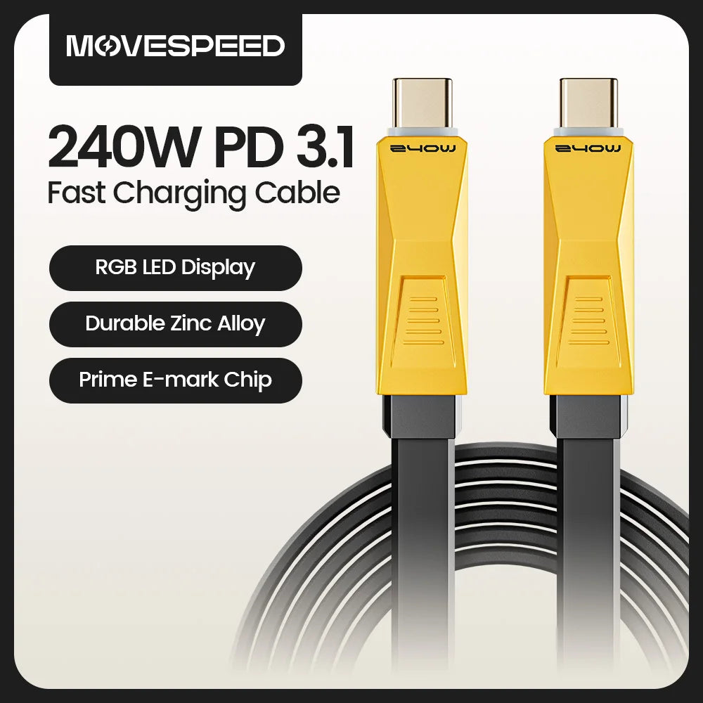 MOVESPEED Cybertruck 240W 1M USB-C Cable Type C Fast Charging Cable with RGB Light C to C Charger Cord for iPhone 16 MacBook Laptop Tablet