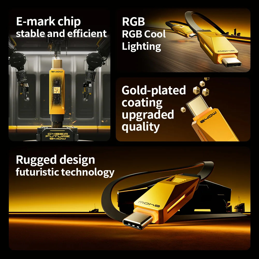 MOVESPEED Cybertruck 240W 1M USB-C Cable Type C Fast Charging Cable with RGB Light C to C Charger Cord for iPhone 16 MacBook Laptop Tablet