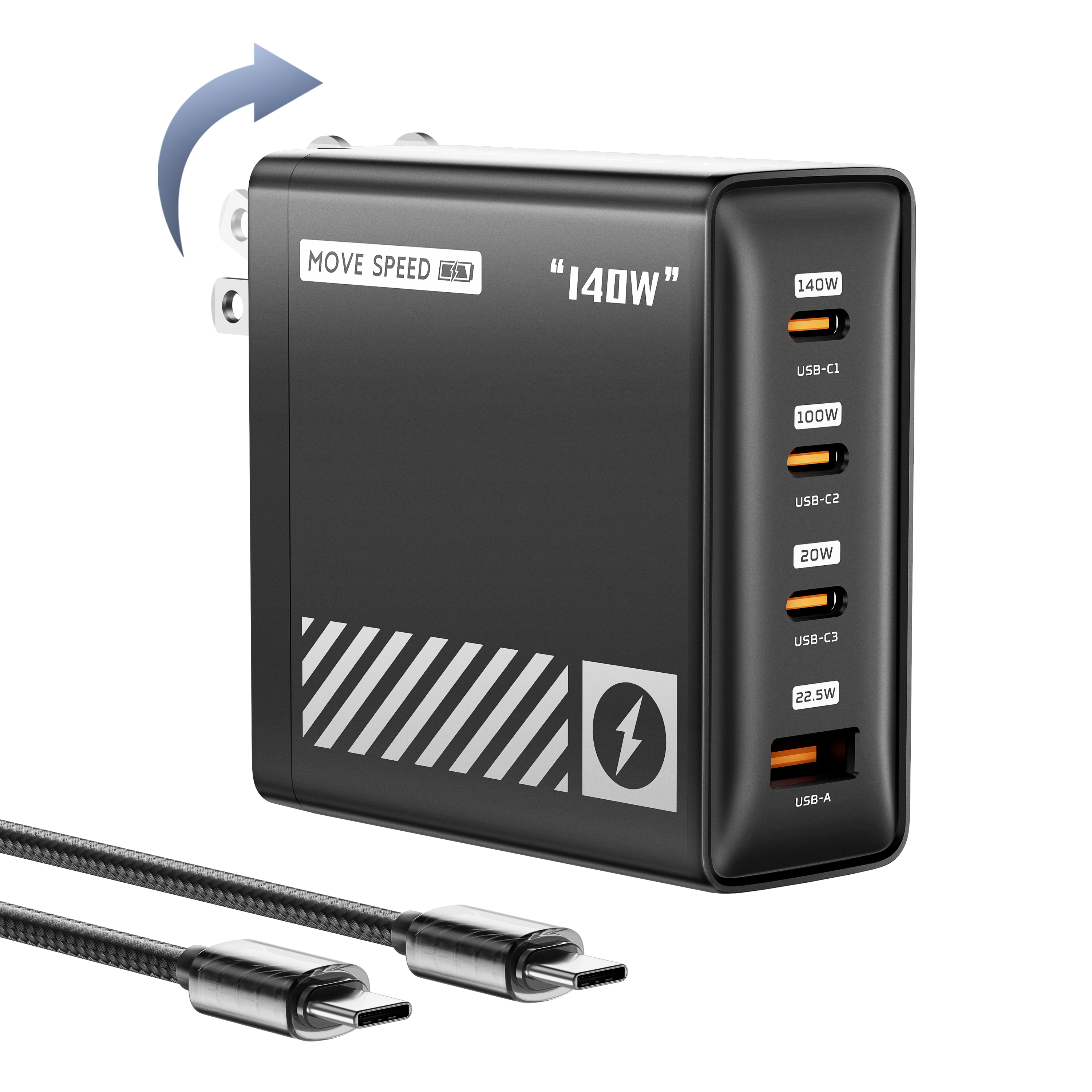 MOVESPEED 140W USB C Charger PD3.1 GaN 4-Port Compact 100W Laptop Wall Charger Foldable Plug (with 240W Cable)