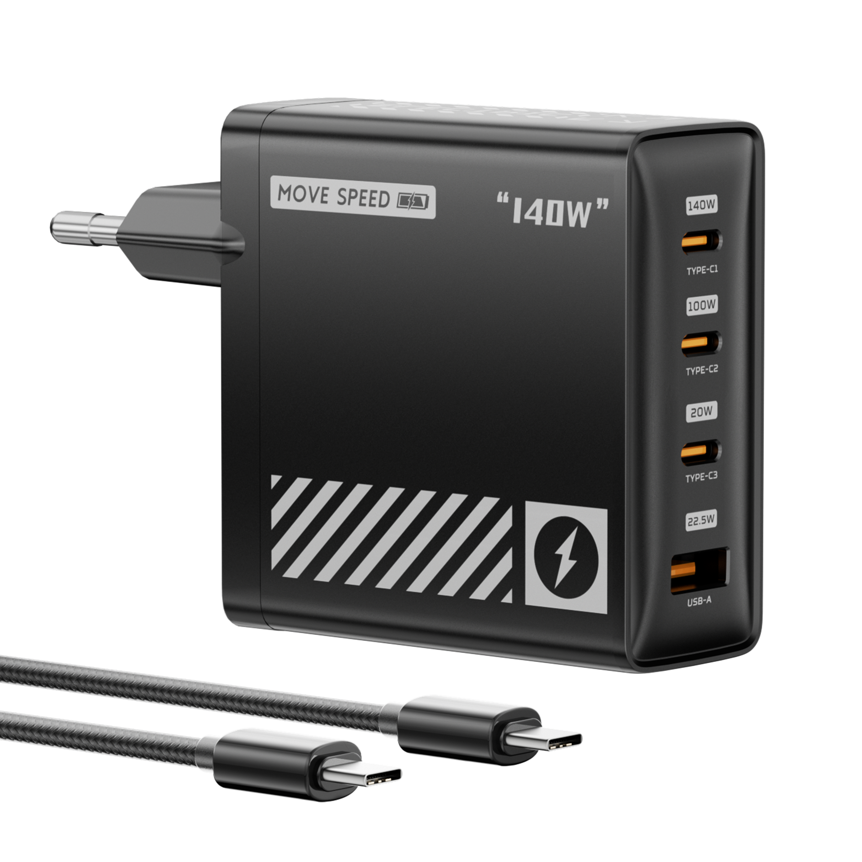 MOVESPEED 140W USB C Charger PD3.1 GaN 4-Port Compact 100W Laptop Wall Charger Foldable Plug (with 240W Cable)