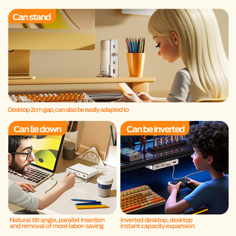 MOVESPEED 165W GaN Desktop Charger, Multi-Port USB-C Fast Charging Station for Laptop, iPhone, iPad, MacBook, Android – with Storage Base (+Magnetic Stand)