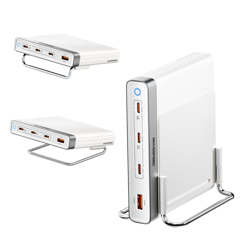 MOVESPEED 165W GaN Desktop Charger, Multi-Port USB-C Fast Charging Station for Laptop, iPhone, iPad, MacBook, Android – with Storage Base (+Magnetic Stand)