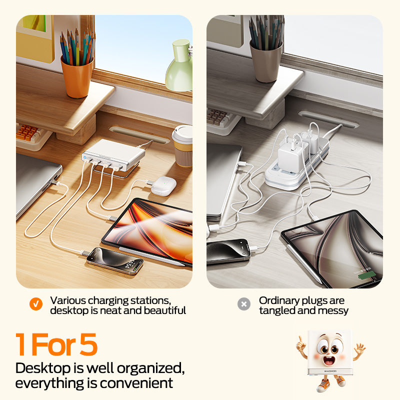 MOVESPEED 165W GaN Desktop Charger, Multi-Port USB-C Fast Charging Station for Laptop, iPhone, iPad, MacBook, Android – with Storage Base (+Magnetic Stand)