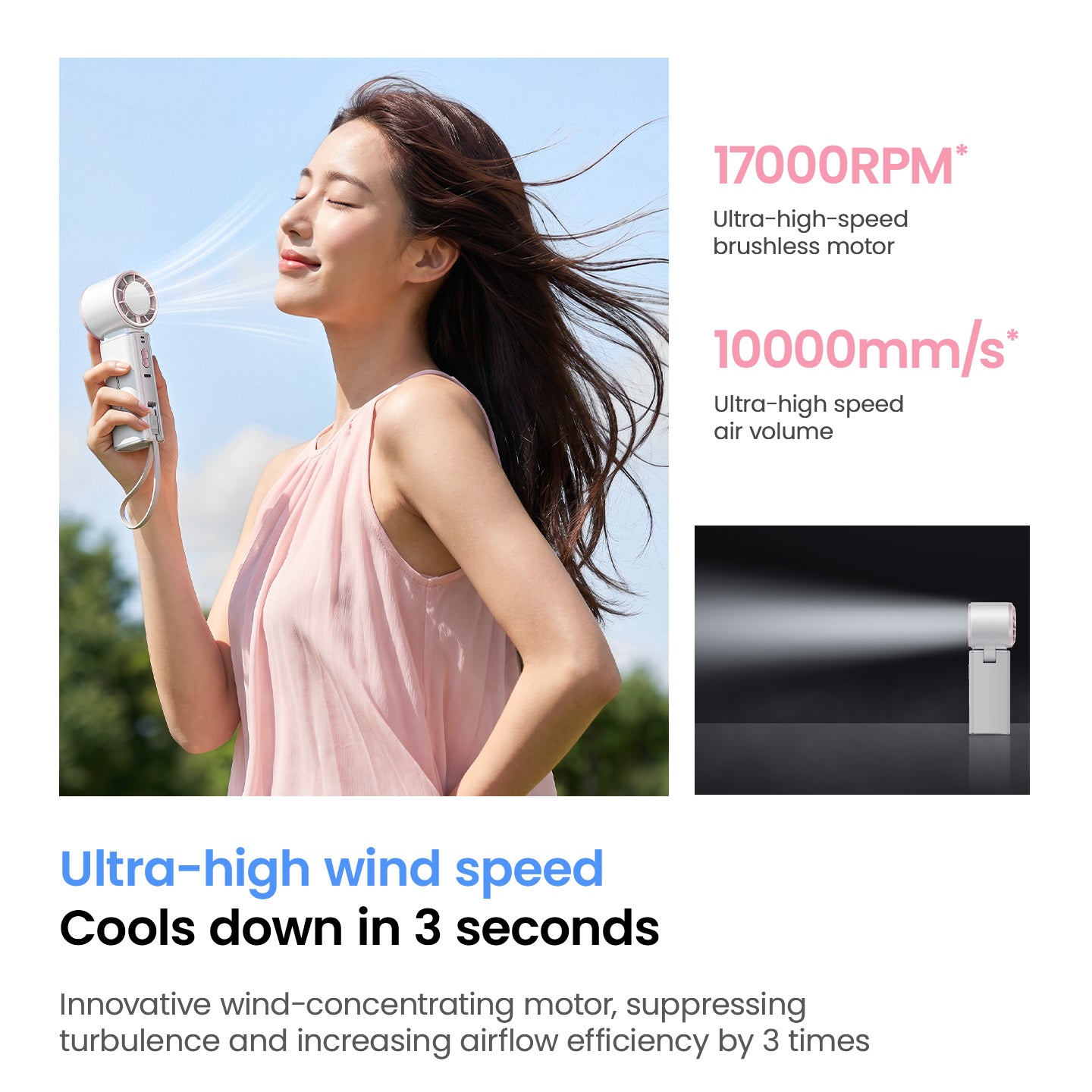 MOVESPEED 17000RPM Ice Cooling Mini Handheld Fan, 3-in-1 Portable USB Desk Fan with 10,000mAh Power Bank, 180° Foldable Pocket Fan for Travel Camping Outdoors