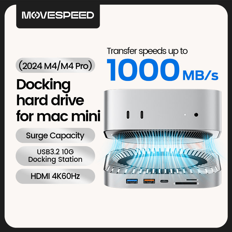 MOVESPEED for Mac Mini M4/M4Pro Stand & Hub 10Gbps/40Gbps/80Gbps Transfer, 1TB-4TB SSD Enclosure & Full Port Expansion