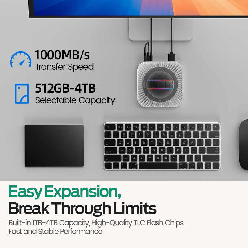 MOVESPEED for Mac Mini M4/M4Pro Stand & Hub 10Gbps/40Gbps/80Gbps Transfer, 1TB-4TB SSD Enclosure & Full Port Expansion