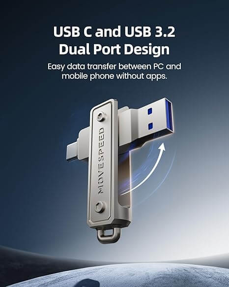 MOVESPEED 512GB USB Flash Drive, 130MB/s High-Speed Thumb Drive with USB 3.2 & Type-C Dual Ports, Compatible with Laptop, Android, MacBook, iPad, PC