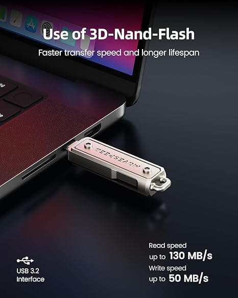 MOVESPEED 512GB USB Flash Drive, 130MB/s High-Speed Thumb Drive with USB 3.2 & Type-C Dual Ports, Compatible with Laptop, Android, MacBook, iPad, PC