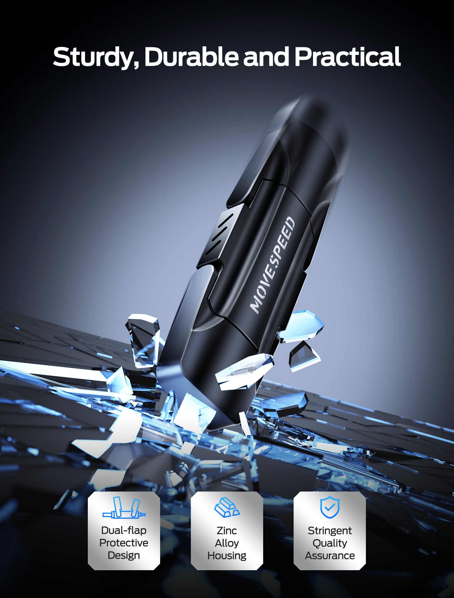 MOVE SPEED 128GB-2T Solid State Drives, 570MB/S Read Speed External SSD with Dual Port Type C + USB 3.2 Portable SSD