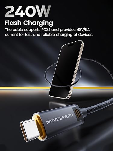 MOVESPEED for Thunderbolt 4 Cable Supports 40 Gbps Data Transfer, 8K HD Display, 240W Charging, USB C to USB C Cable, for iPhone 15 Series,Type-C Laptop, Docking etc.