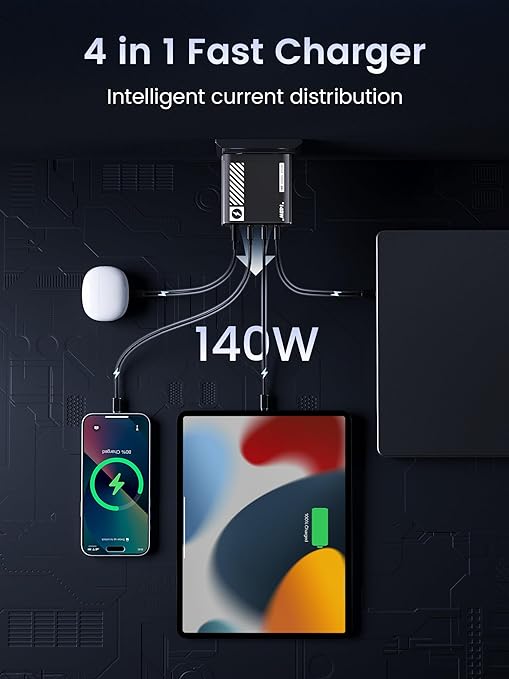 MOVESPEED 140W USB C Charger PD3.1 GaN 4-Port Compact 100W Laptop Wall Charger Foldable Plug (with 240W Cable)