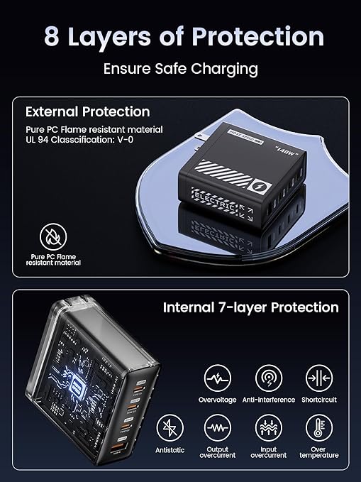MOVESPEED 140W USB C Charger PD3.1 GaN 4-Port Compact 100W Laptop Wall Charger Foldable Plug (with 240W Cable)