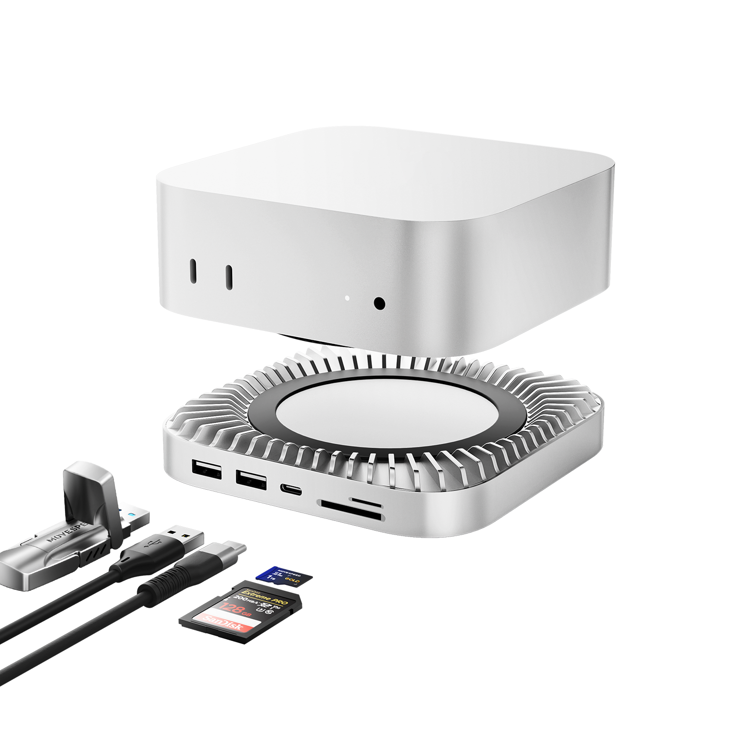 MOVESPEED for Mac Mini M4/M4Pro Stand & Hub 10Gbps/40Gbps/80Gbps Transfer, 1TB-4TB SSD Enclosure & Full Port Expansion