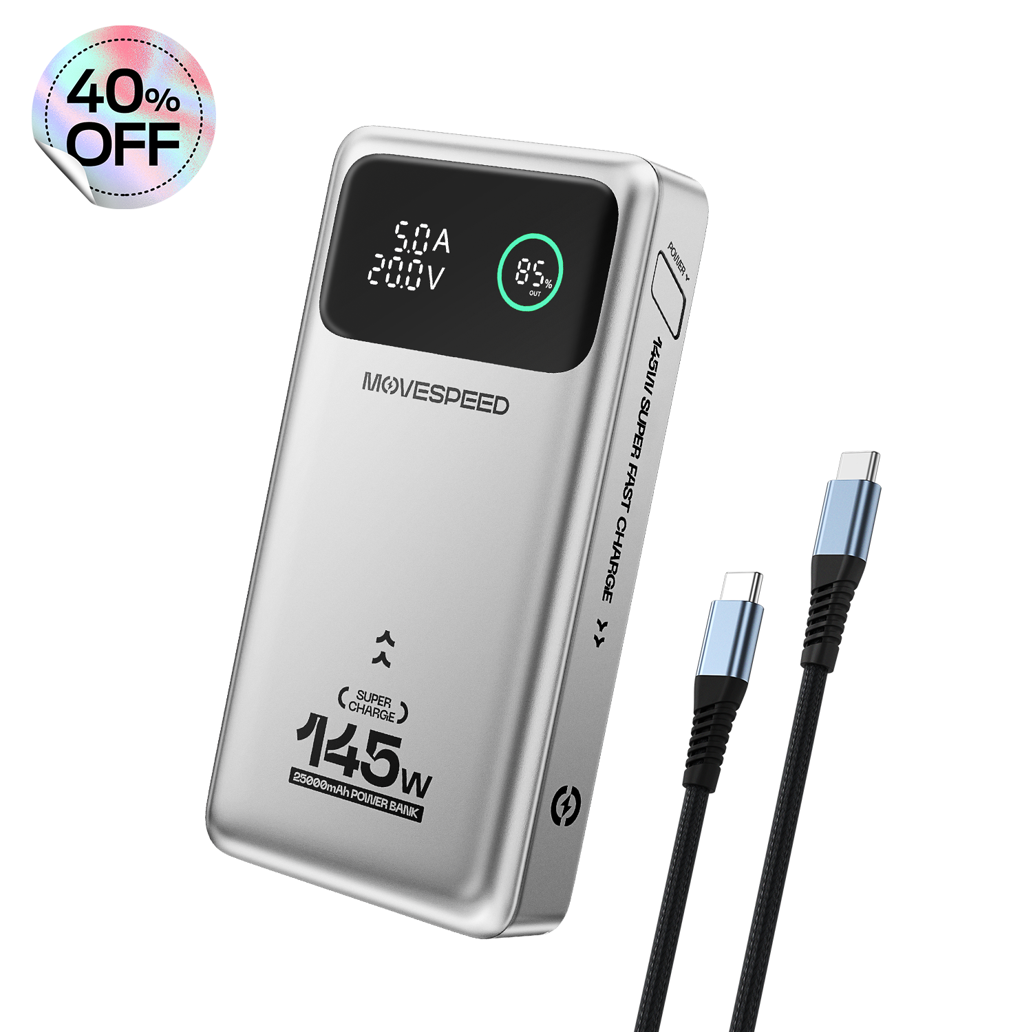 MOVE SPEED Power Bank para computadora portátil 130W, 25000mAh Carga rápida USB C Cargador portátil PD3.0 de 3 puertos, pantalla digital LED inteligente, batería para computadora portátil, MacBook, Dell, Samsung, iPhone, iPad, AirPods, etc.