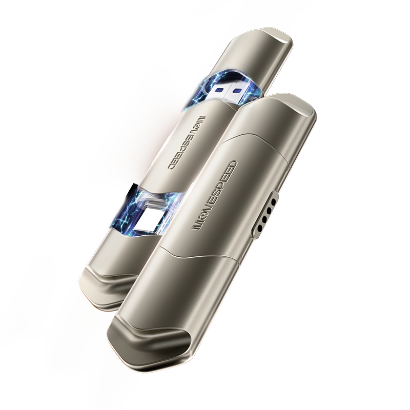 MOVESPEED NT10 USB 3.2 Dual Port Flash Drive 256GB-2TB, 1000MB/s Read Speed, Magnetic Port Cap for iPhone 15/16, Android, PC & Ma