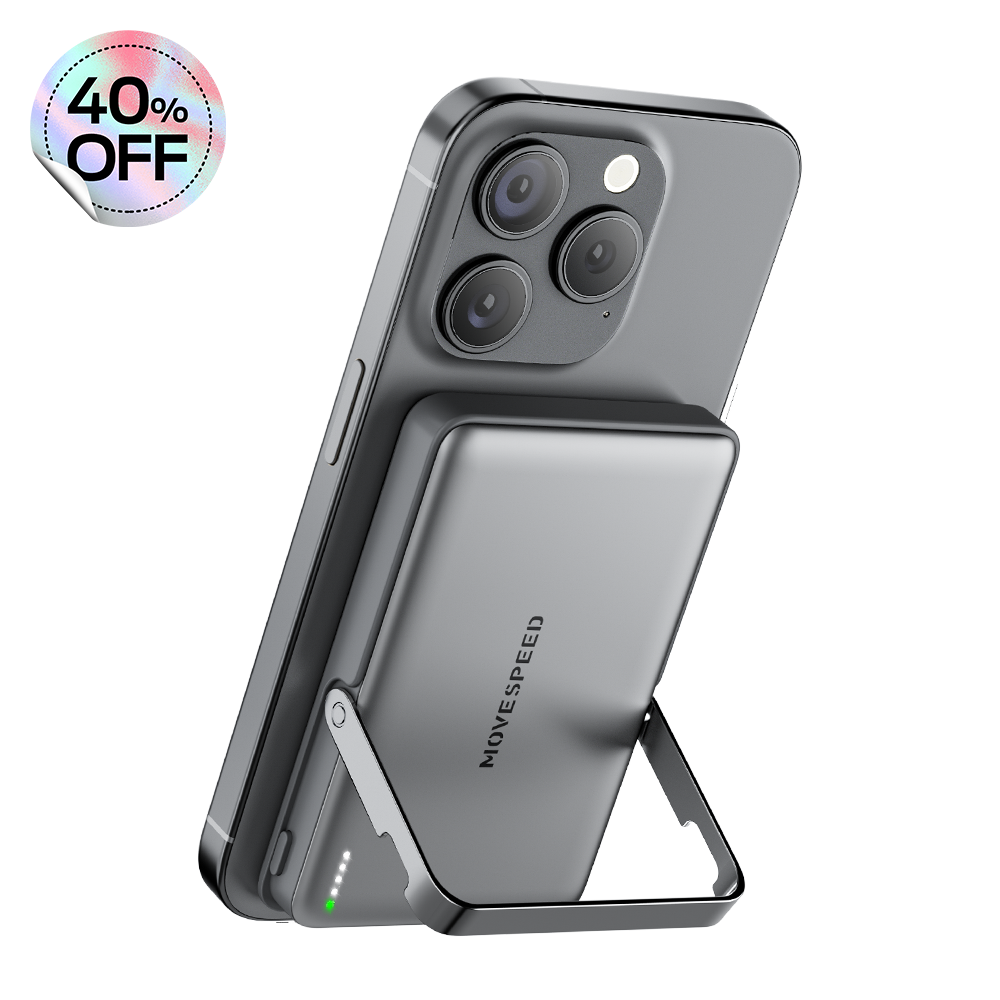 MOVESPEED Magnetic Power Bank 10000mAh, 2025 Upgraded 0.55" Slim Wireless Portable Charger with 22.5W PD, MagSafe Compatible Battery Pack for iPhone 16/15/14/13 & Android Series, with Foldable Stand