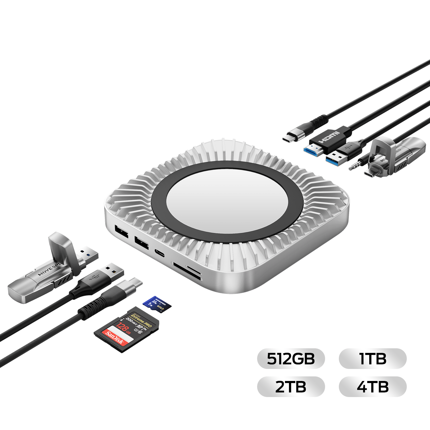 MOVESPEED for Mac Mini M4/M4Pro Stand & Hub 10Gbps/40Gbps/80Gbps Transfer, 1TB-4TB SSD Enclosure & Full Port Expansion