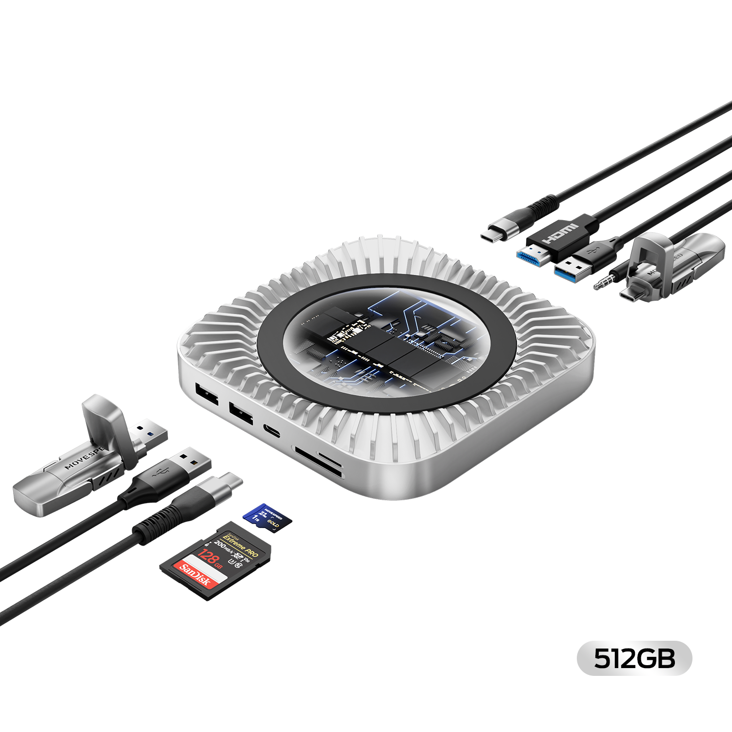 MOVESPEED for Mac Mini M4/M4Pro Stand & Hub 10Gbps/40Gbps/80Gbps Transfer, 1TB-4TB SSD Enclosure & Full Port Expansion
