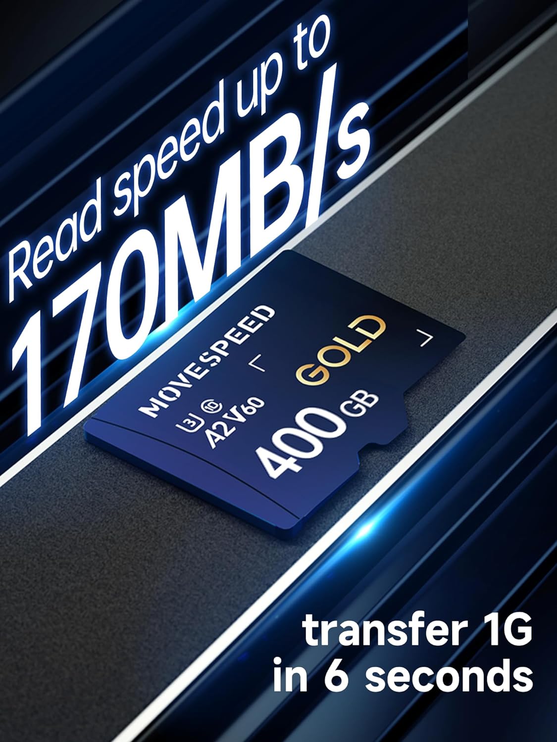 MOVE SPEED 128GB Micro SD Card, Up to 170MB/s Micro SD Memory Card, A2 U3 V60, 4K Full HD Video Recording, with Card Reader and Adapter, for Driving Recorder - MOVESPEED