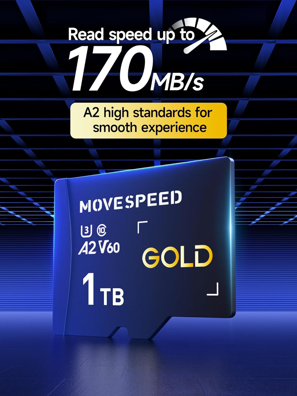 MOVE SPEED 128GB Micro SD Card, Up to 170MB/s Micro SD Memory Card, A2 U3 V60, 4K Full HD Video Recording, with Card Reader and Adapter, for Driving Recorder - MOVESPEED