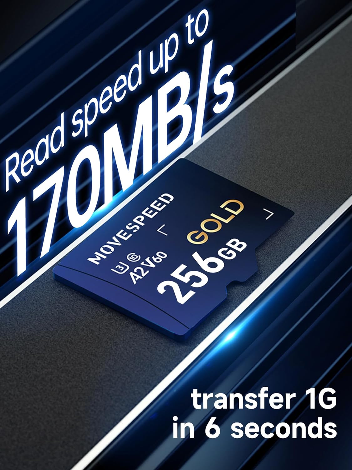 MOVE SPEED 128GB Micro SD Card, Up to 170MB/s Micro SD Memory Card, A2 U3 V60, 4K Full HD Video Recording, with Card Reader and Adapter, for Driving Recorder - MOVESPEED