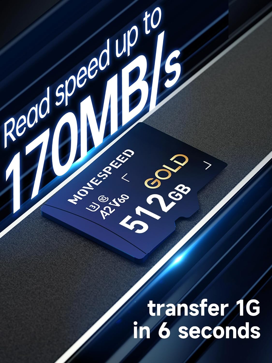 MOVE SPEED 128GB Micro SD Card, Up to 170MB/s Micro SD Memory Card, A2 U3 V60, 4K Full HD Video Recording, with Card Reader and Adapter, for Driving Recorder - MOVESPEED