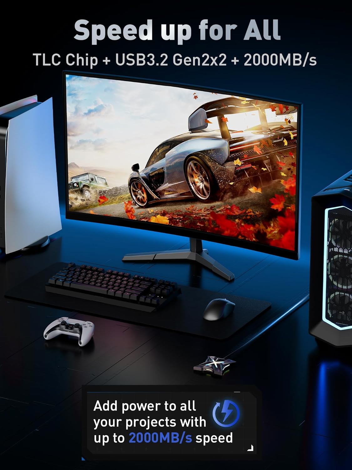 MOVE SPEED RX20 1TB Portable SSD Up to 2000MB/s, USB-C, USB 3.2 Gen 2x2, External Solid State Drive Compatible with PS5, Smartphone, PC, Tablets, Game Consoles - MOVESPEED