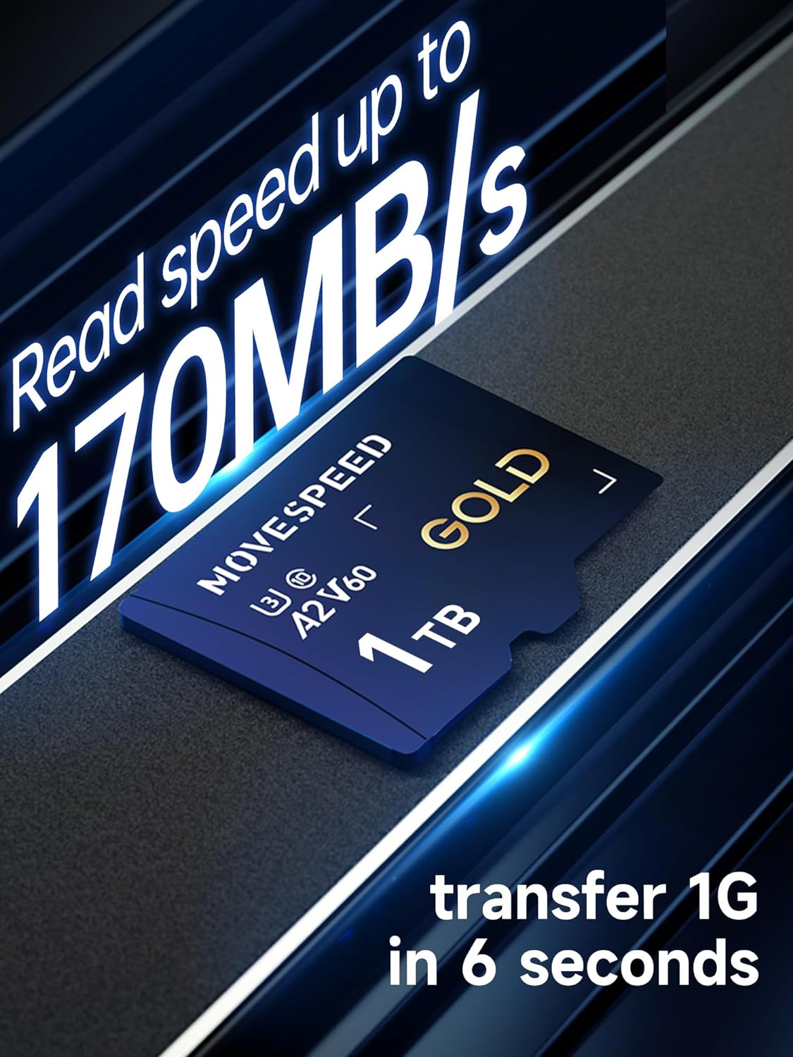 MOVE SPEED 128GB Micro SD Card, Up to 170MB/s Micro SD Memory Card, A2 U3 V60, 4K Full HD Video Recording, with Card Reader and Adapter, for Driving Recorder - MOVESPEED
