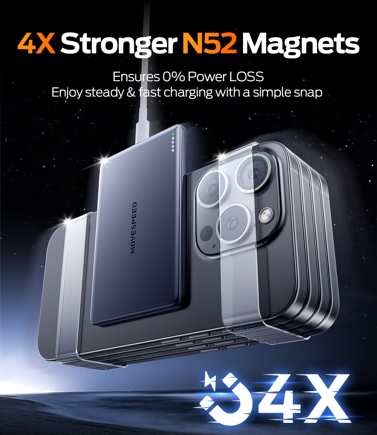 MOVESPEED 2025 Upgraded 0.3‘’ Ultra Slim MagSafe Portable Charger 5,000mAh Magnetic Wireless Card Power Bank