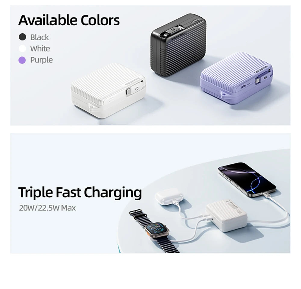 MOVESPEED P09 Mini Power Bank 10000mAh PD 20W Fast Charge External Battery w/ Type C Cable Portable Charger