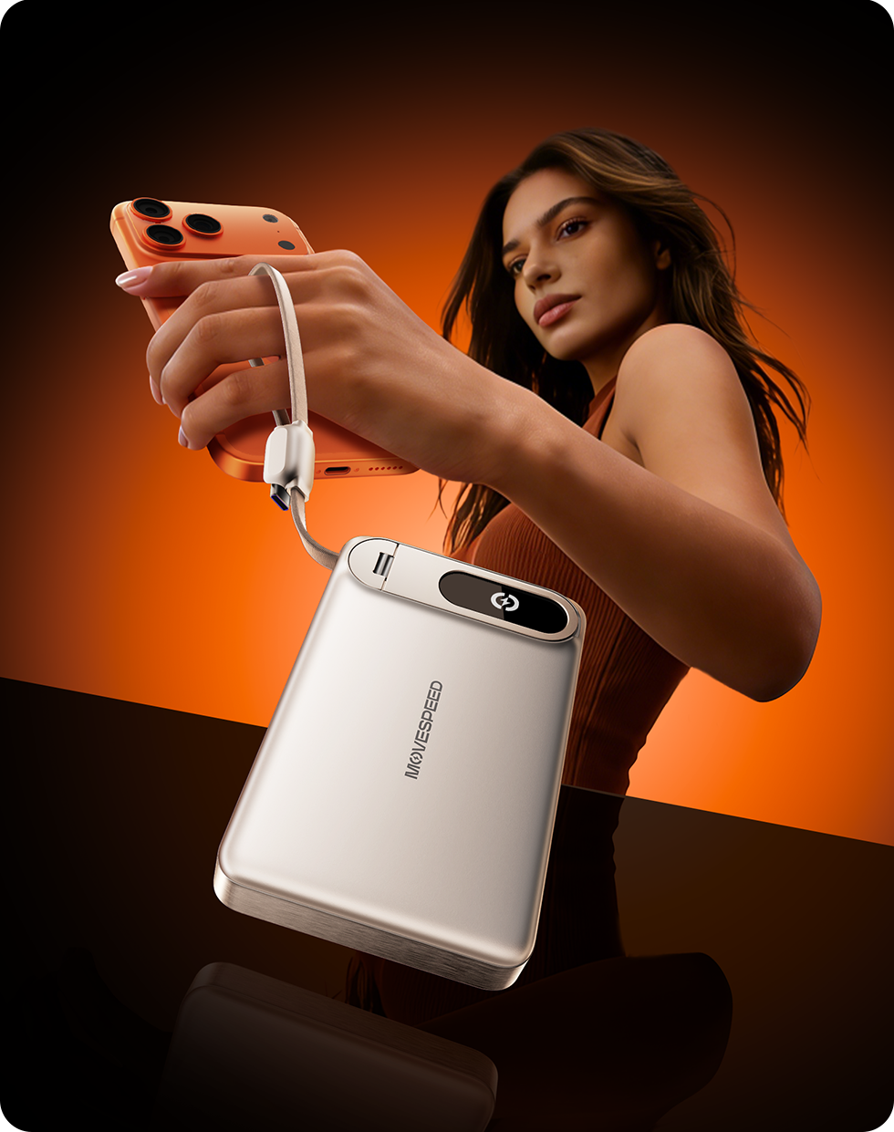 MOVESPEED 3-in-1 Safer Solid-State Power Bank Qi2.2 5000mAh 20W / 10000mAh 45W MagSafe Wireless Fast Charger with Integrated Stand & Cable, Smart LCD Display, Ultimate Safety & Portability