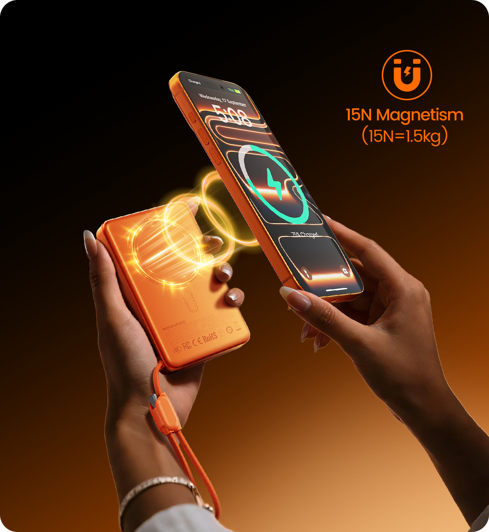 MOVESPEED 3-in-1 Safer Solid-State Power Bank Qi2.2 5000mAh 20W / 10000mAh 45W MagSafe Wireless Fast Charger with Integrated Stand & Cable, Smart LCD Display, Ultimate Safety & Portability