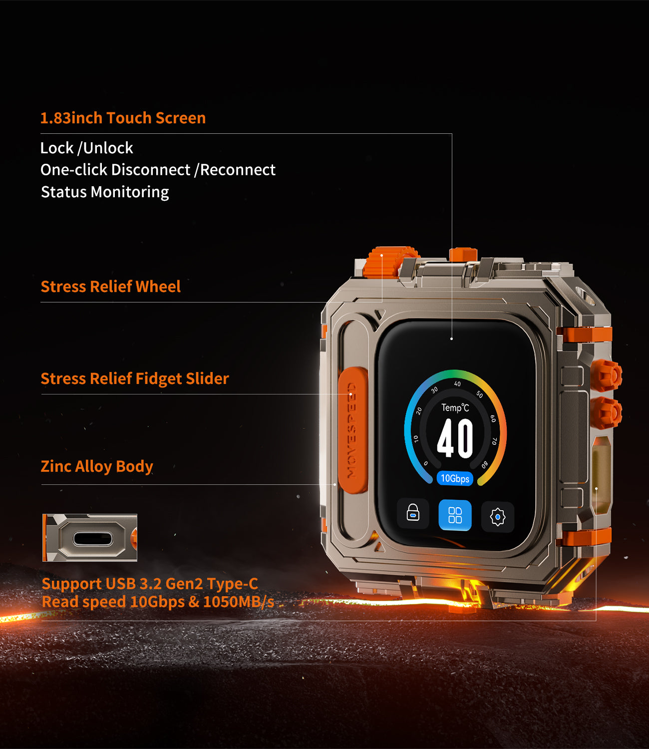 MOVESPEED GD10 Encrypted Portable SSD with Touchscreen