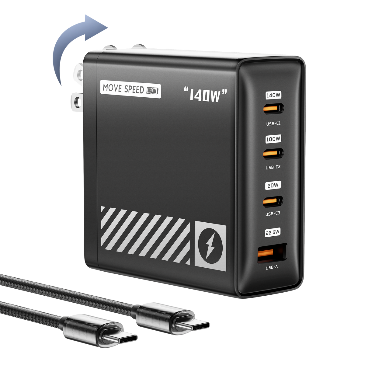MOVESPEED 140W USB C Charger PD3.1 GaN 4-Port Compact 100W Laptop Wall