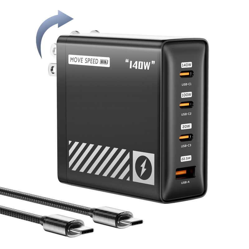 MOVE SPEED 140W USB C Charger PD3.1 GaN 4-Port Compact 100W Laptop Wal