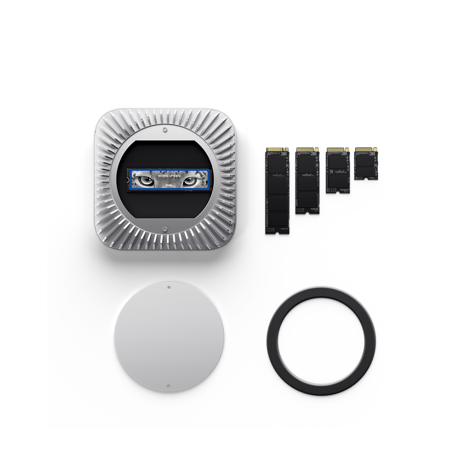 MOVESPEED x RayCue New M4/2024 Mac Mini Hub & Stand with NVMe/ M.2 SATA SSD Enclosure for All New Mac Mini M4/M4Pro