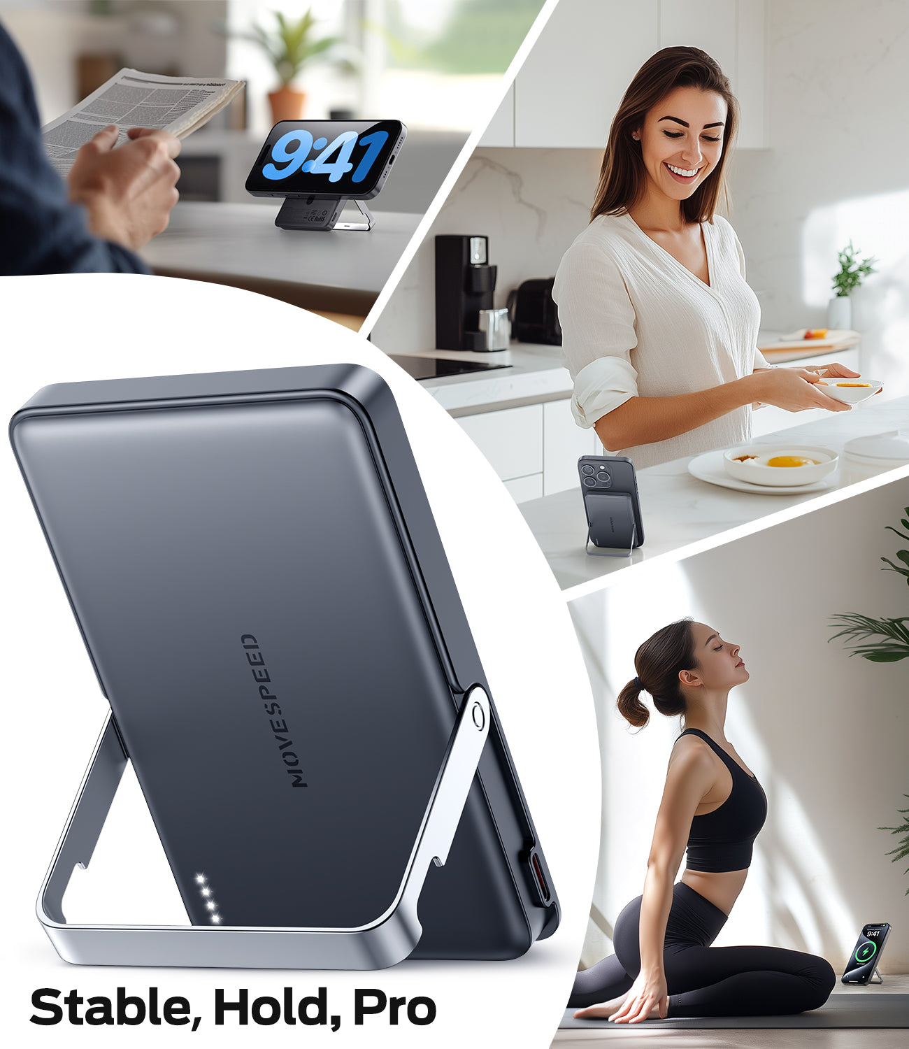 MOVE SPEED 2025 Upgraded 0.55" Slim Magnetic Portable Charger Power Bank for iPhone 10000 mAh 22.5W PD Fast Charging Wireless Battery Pack with Stand