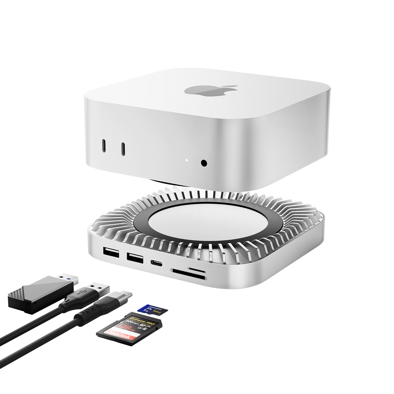 MOVESPEED x RayCue New M4/2024 Mac Mini Hub & Stand with NVMe/ M.2 SATA SSD Enclosure for All New Mac Mini M4/M4Pro