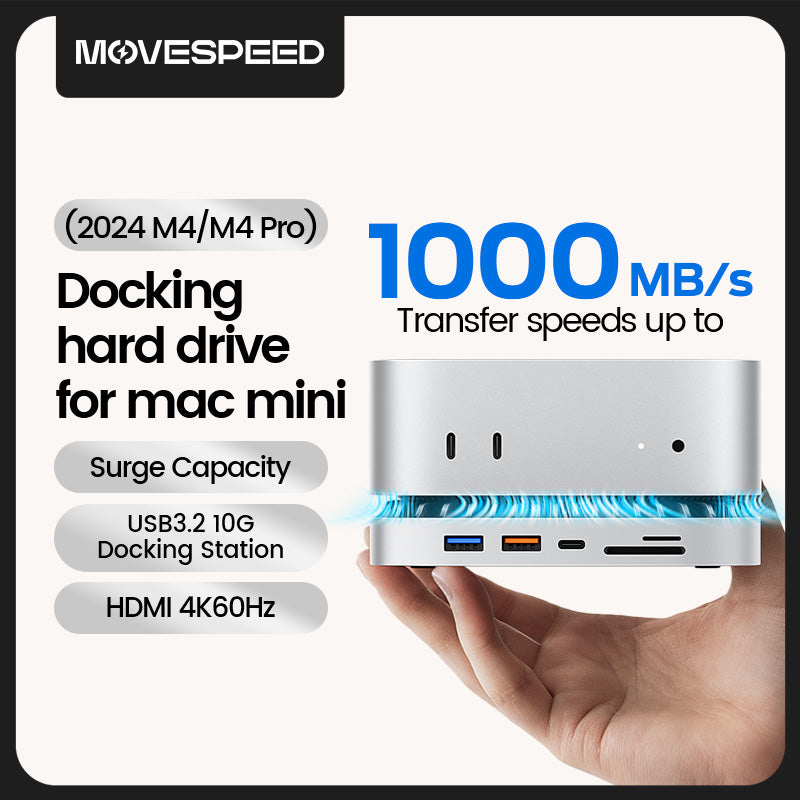 New M4/M4Pro Mac Mini 10 Ports/4 Ports Hub & Stand Max 10Gbps/40Gbps Transfer Speed with NVMe M.2 /SATA SSD (512GB-4TB)/SSD Enclosure