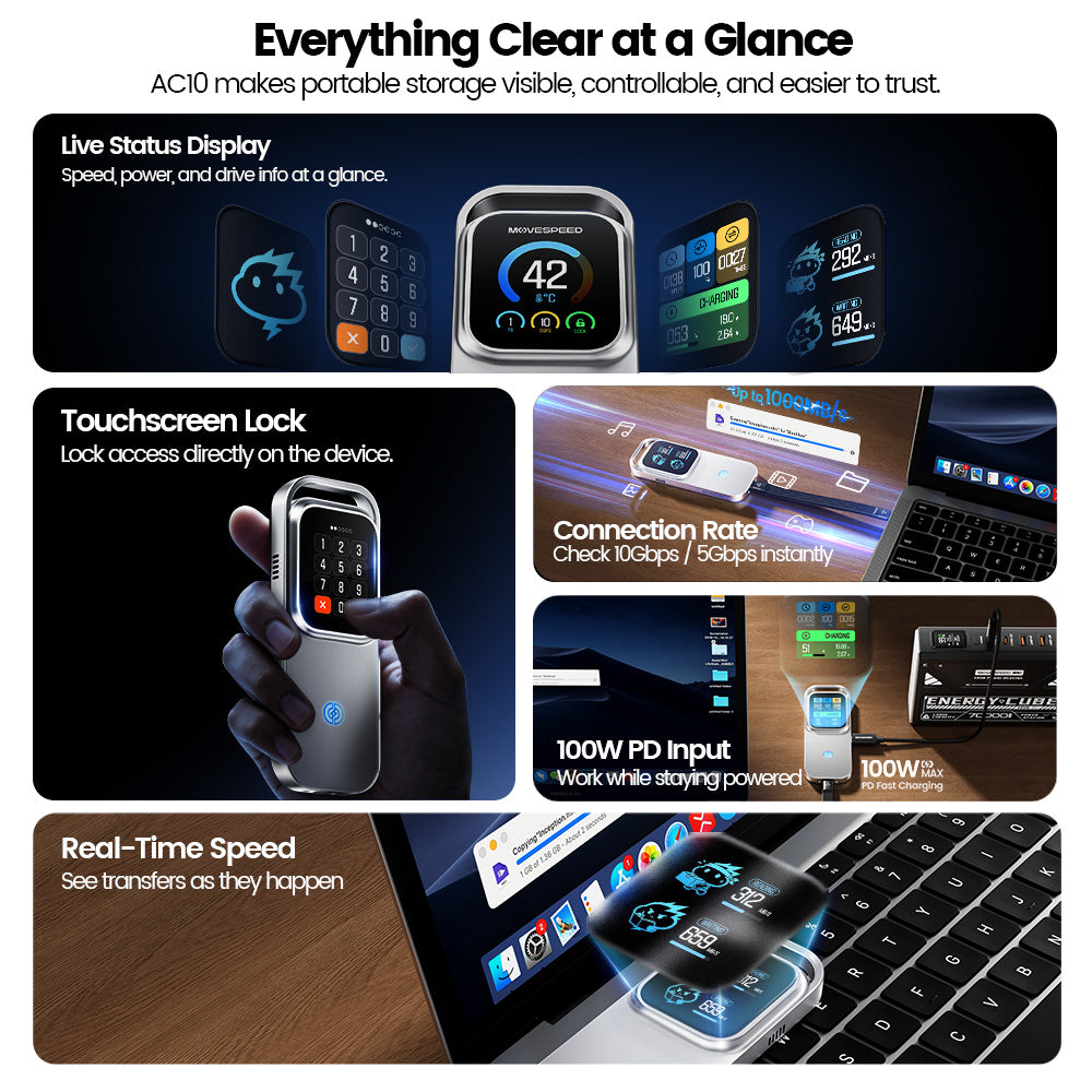 MOVESPEED AC10 Smart Touch Screen Encrypted SSD Enclosure