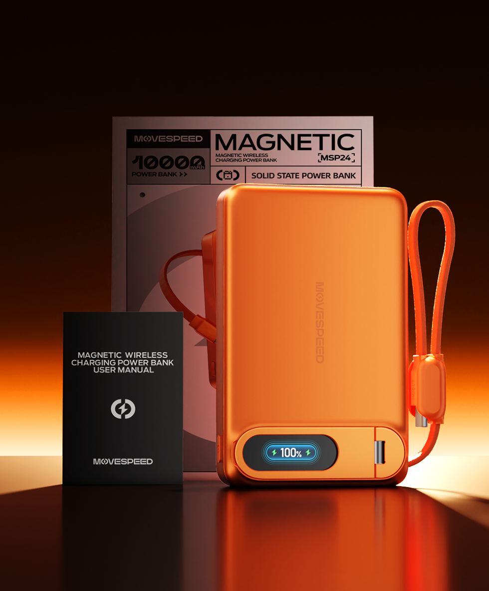 MOVESPEED 3-in-1 Safer Solid-State Power Bank Qi2.2 5000mAh 20W / 10000mAh 45W MagSafe Wireless Fast Charger with Integrated Stand & Cable, Smart LCD Display, Ultimate Safety & Portability