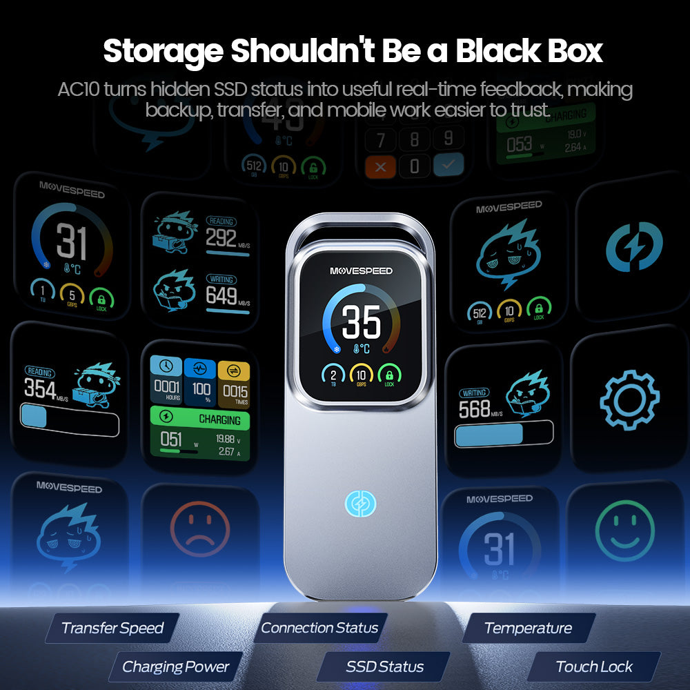MOVESPEED AC10 Smart Touch Screen Encrypted SSD Enclosure