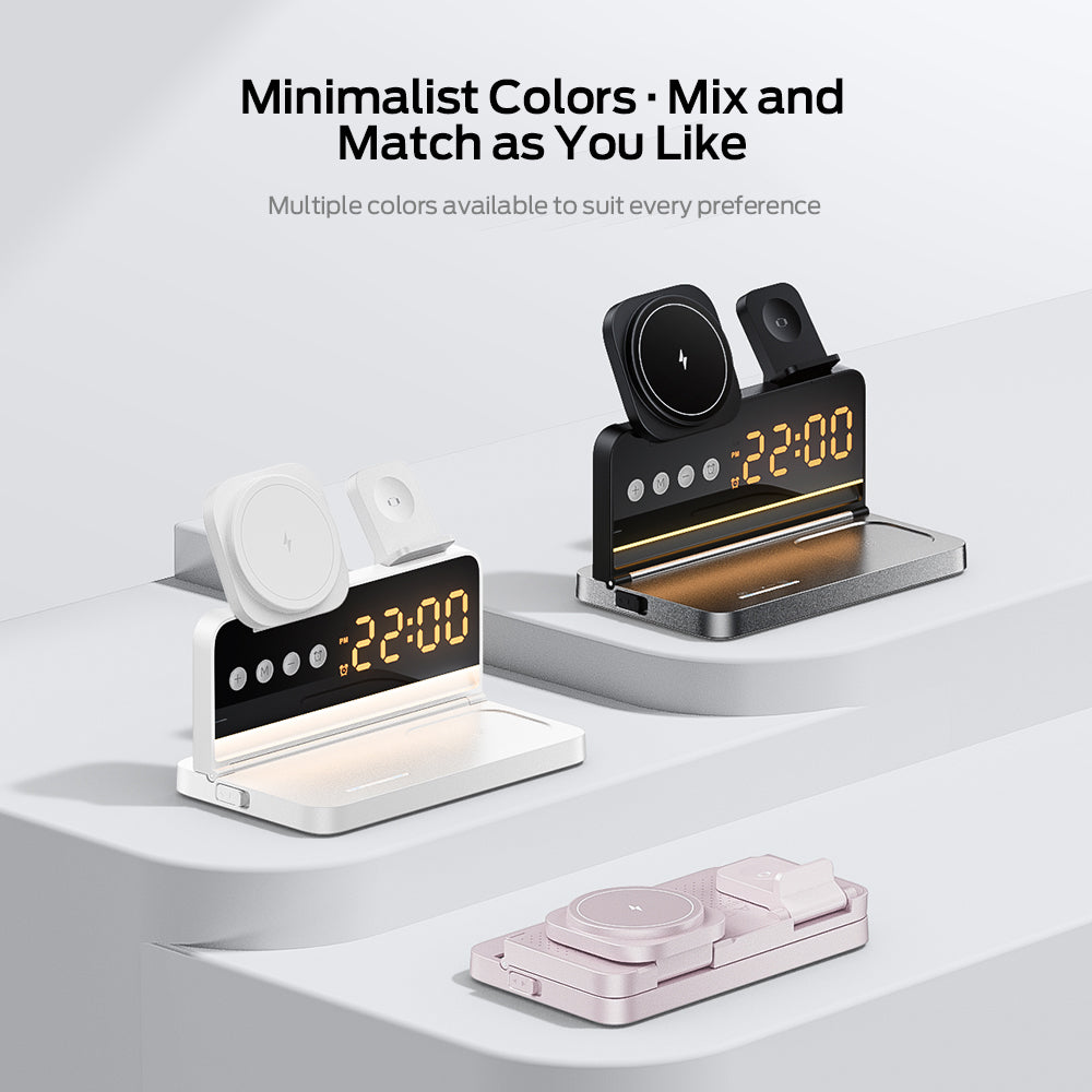 MOVESPEED 5-in-1 MagSafe Wireless Charging Station with 15W Fast Charger, Alarm Clock & Night Light for iPhone, Apple Watch, AirPods