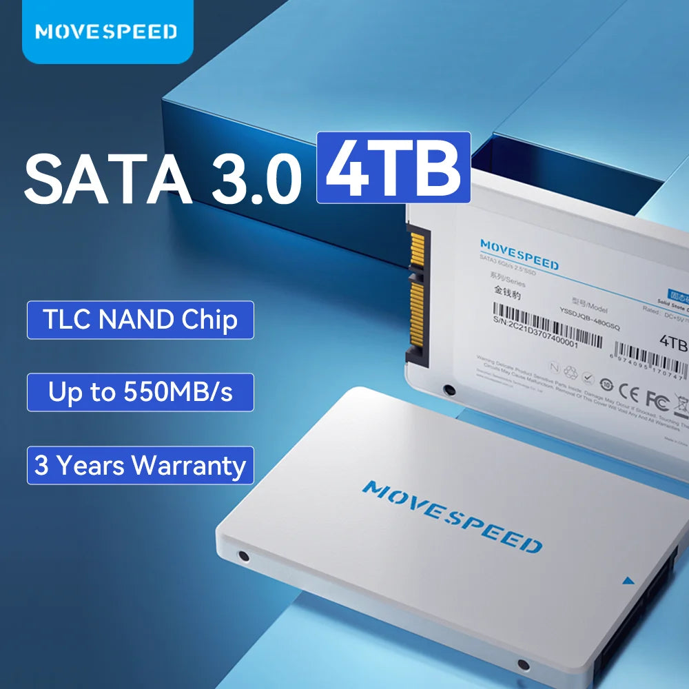 MOVESPEED SATA 3.0 SSD 4TB 2TB 1TB Internal Solid State Drive 128GB 256GB SSD SATA III Drive for NotebooK Desktop Laptop