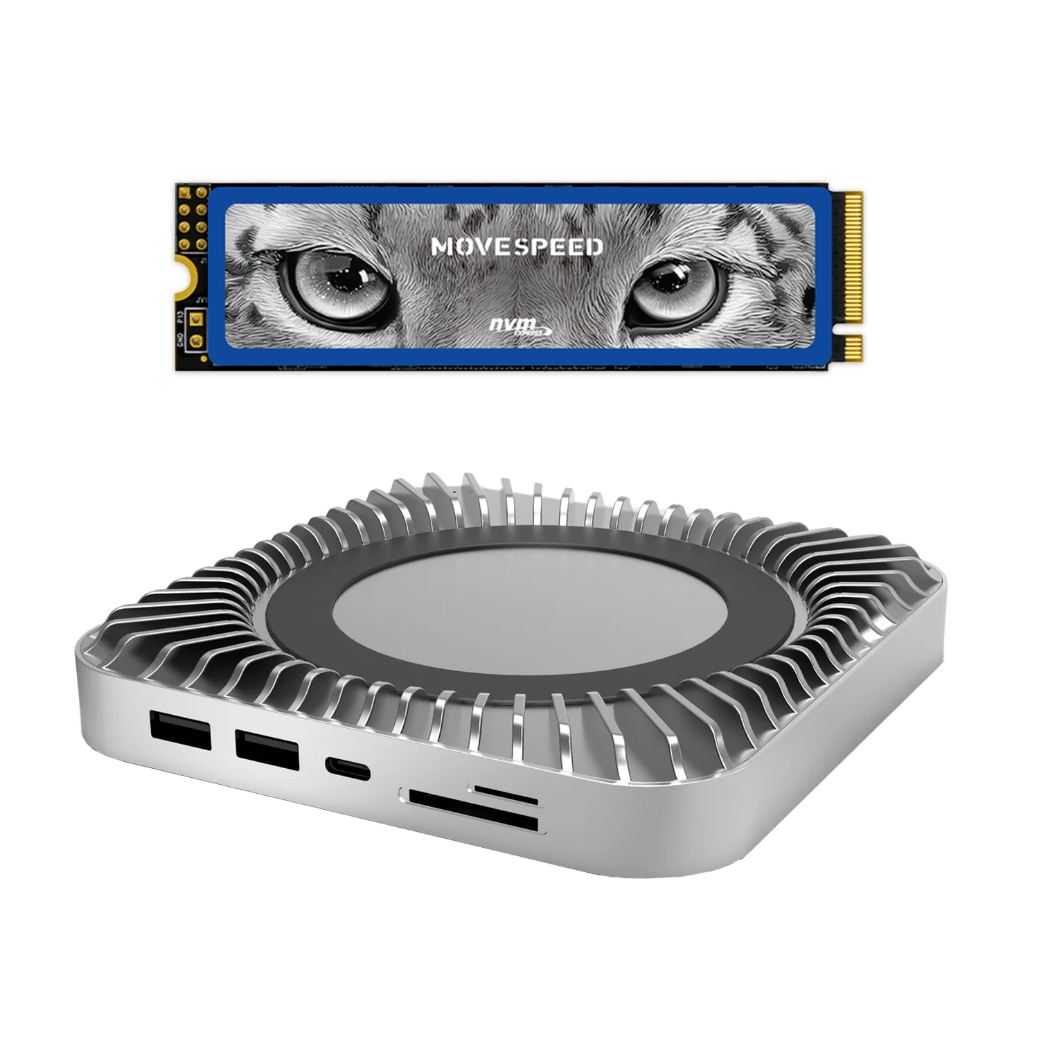 RayCue x MOVESPEED New Type-C Stand & Hub with NVMe/ M.2 SATA SSD Enclosure for All New Mac Mini M4/M4Pro