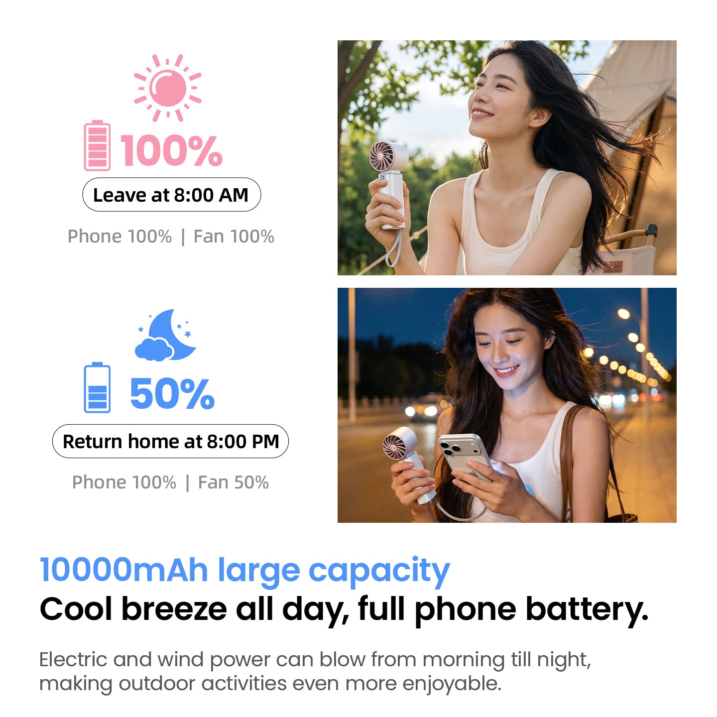 MOVESPEED 17000RPM Ice Cooling Mini Handheld Fan, 3-in-1 Portable USB Desk Fan with 10,000mAh Power Bank, 180° Foldable Pocket Fan for Travel Camping Outdoors