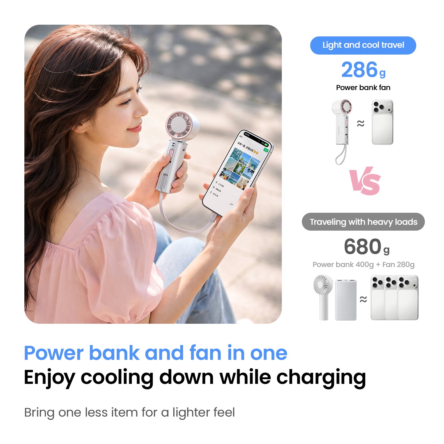 MOVESPEED 17000RPM Ice Cooling Mini Handheld Fan, 3-in-1 Portable USB Desk Fan with 10,000mAh Power Bank, 180° Foldable Pocket Fan for Travel Camping Outdoors