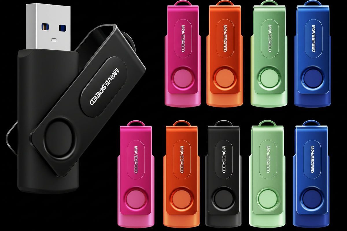 MOVE SPEED 10 Pack 32GB USB Drive, USB 2.0 Thumb Drives Memory Stick Mixed Colors with Lanyards for Data Storage